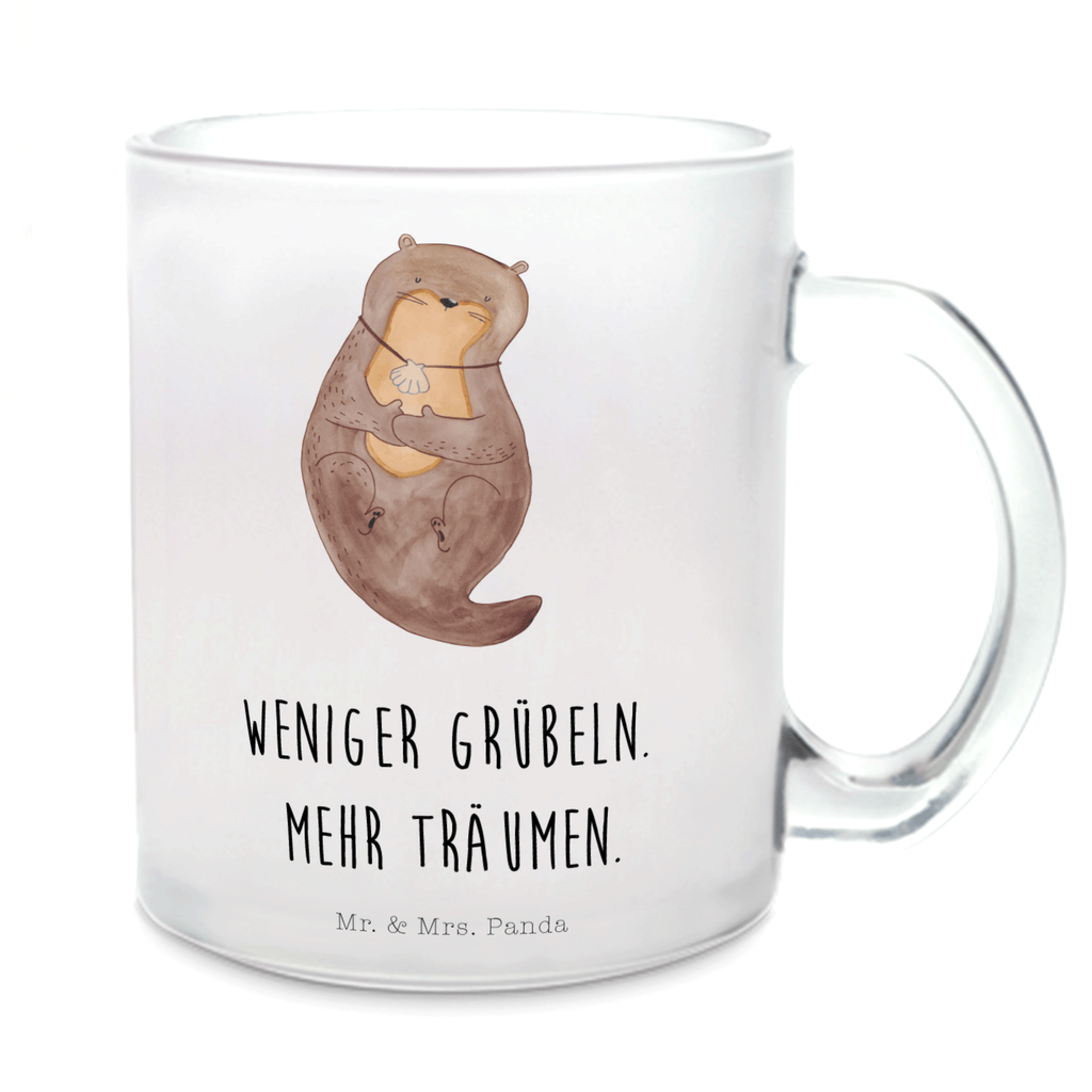Teetasse Otter mit Muschelmedaillon Teetasse, Teeglas, Teebecher, Tasse mit Henkel, Tasse, Glas Teetasse, Teetasse aus Glas, Otter, Fischotter, Seeotter, Otterliebe, grübeln, träumen, Motivation, Tagträumen, Büro