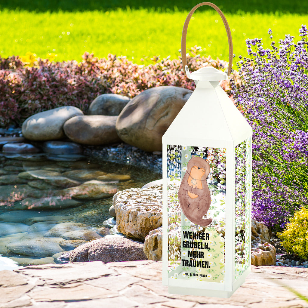 Deko Laterne Otter mit Muschelmedaillon Gartenlampe, Gartenleuchte, Gartendekoration, Gartenlicht, Laterne  kleine Laternen, XXL Laternen, Laterne groß, Otter, Fischotter, Seeotter, Otterliebe, grübeln, träumen, Motivation, Tagträumen, Büro