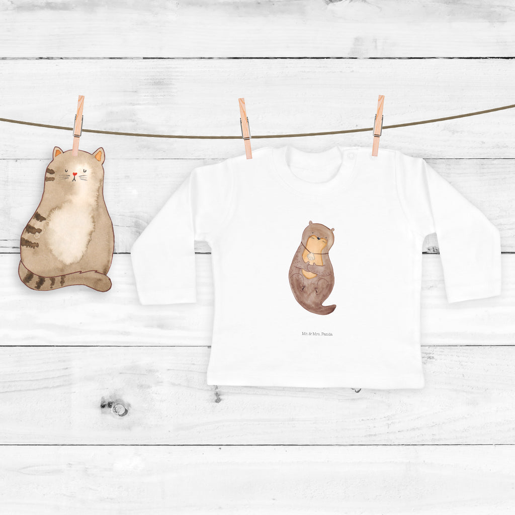 6-12 Monate Baby Longsleeve Otter mit Muschelmedaillon Mädchen, Jungen, Baby, Longsleeve, Langarm, Bio, Kleidung, uni, Langarmshirt, Otter, Fischotter, Seeotter, Otterliebe, grübeln, träumen, Motivation, Tagträumen, Büro
