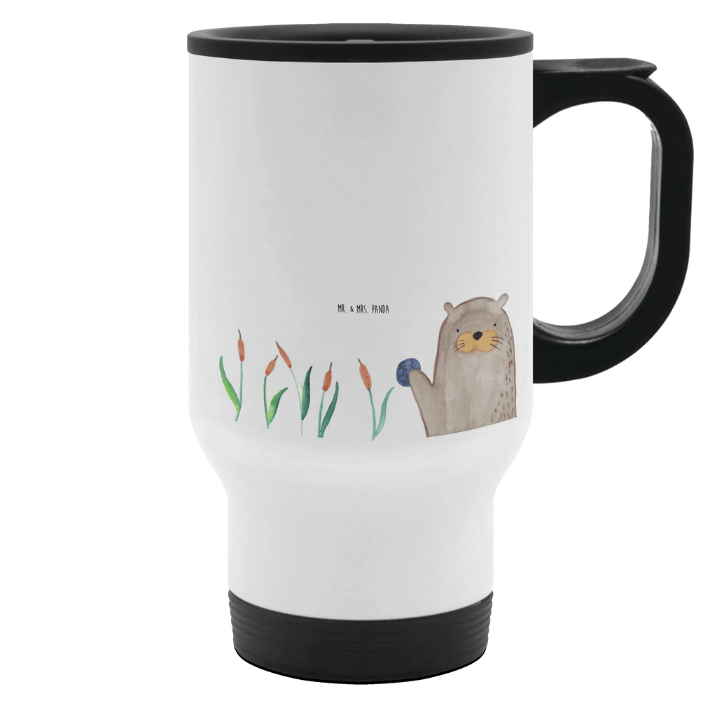 Thermobecher Otter mit Stein Thermobecher, To Go Becher, Thermotasse, Kaffeebecher, Isolierbecher, Thermobecher To Go, Warmhaltetasse, Edelstahlbecher, Reisebecher, Tasse mit Deckel, Thermobecher für 400 ml, Kaffeetasse zum Mitnehmen, Tasse zum Mitnehmen, Spülmaschinenfest, Otter, Fischotter, Seeotter, Otter Seeotter See Otter