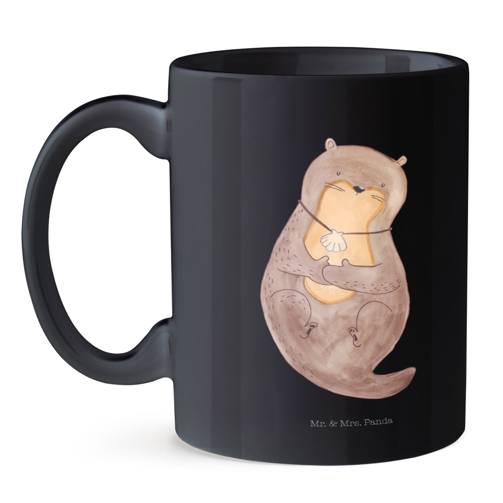 Tasse Otter mit Muschelmedaillon Otter, Otterliebe, Seeotter, grübeln, träumen, Motivation, Tagträumen, Büro	 Becher, Kaffeetasse, Kaffeebecher, Tee, Frühstück, Büro  Otter,  Fischotter,  Seeotter