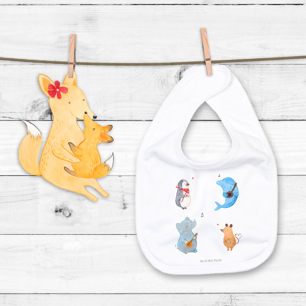 Organic Babylätzchen Big Band Baby, Lätzchen, Spucktuch, Sabberlätzchen, Klettlätzchen, Babygeschenk, Baby Lätzchen, Geschenk für Geburt, Geschenk zur Geburt, Baby Spucktuch, Babyausstattung, Geschenkidee für Babyparty, Tiermotive, Gute Laune, lustige Sprüche, Tiere, Hund, Pinguin, Maus, Elefant, Delfin, Gitarre, Band, Triangel, Musikanten, Musik
