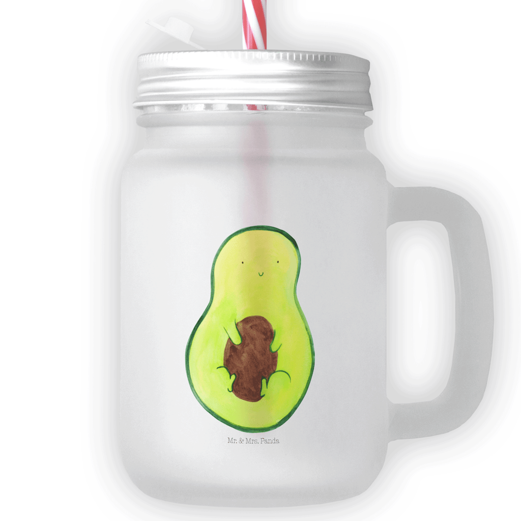 Trinkglas Mason Jar Avocado mit Kern Mason Jar, Glas, Trinkglas, Henkelglas, Sommerglas, Einmachglas, Cocktailglas, Cocktail-Glas, Mason Jar Trinkglas, Satiniertes Glas, Retro-Glas, Strohhalm Glas, Schraubdeckel Glas, Sommerparty Einrichtung, Avocado, Veggie, Vegan, Gesund, Avokado, Avocadokern, Kern, Pflanze, Spruch Leben
