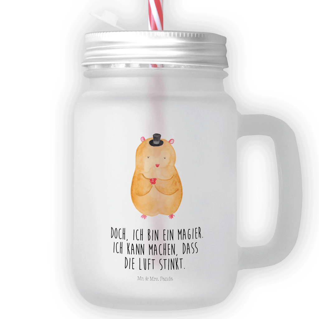 Trinkglas Mason Jar Hamster mit Hut Mason Jar, Glas, Trinkglas, Henkelglas, Sommerglas, Einmachglas, Cocktailglas, Cocktail-Glas, Mason Jar Trinkglas, Satiniertes Glas, Retro-Glas, Strohhalm Glas, Schraubdeckel Glas, Sommerparty Einrichtung, Tiermotive, Gute Laune, lustige Sprüche, Tiere, Hamster, Hut, Magier, Zylinder, Zwerghamster, Zauberer, Houdini