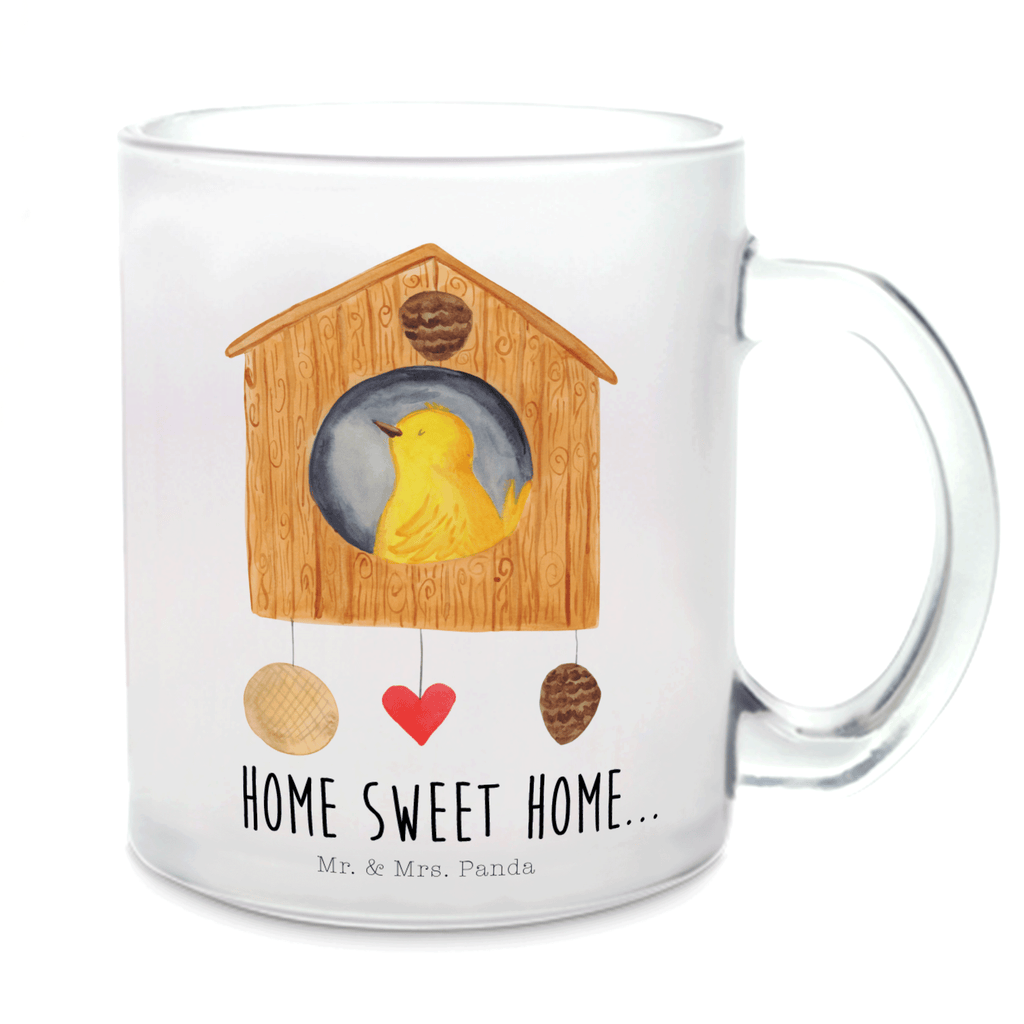 Teetasse Vogelhaus sweet Home Teetasse, Teeglas, Teebecher, Tasse mit Henkel, Tasse, Glas Teetasse, Teetasse aus Glas, Tiermotive, Gute Laune, lustige Sprüche, Tiere, Vogelhaus, Vogel, Home sweet Home, Einzug, Umzug, Geschenk, Einzugsgeschenk, Hausbau, Haus