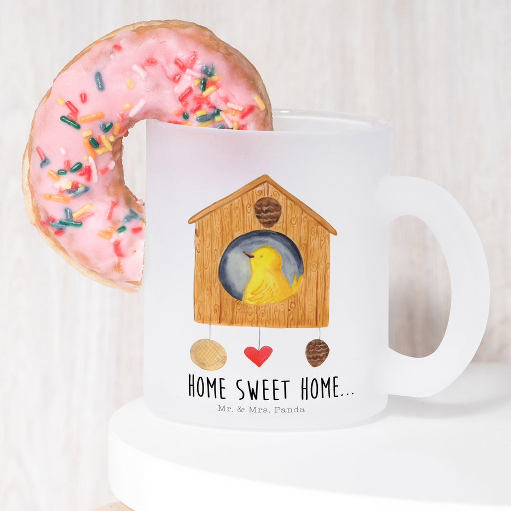 Teetasse Vogelhaus sweet Home Teetasse, Teeglas, Teebecher, Tasse mit Henkel, Tasse, Glas Teetasse, Teetasse aus Glas, Tiermotive, Gute Laune, lustige Sprüche, Tiere, Vogelhaus, Vogel, Home sweet Home, Einzug, Umzug, Geschenk, Einzugsgeschenk, Hausbau, Haus