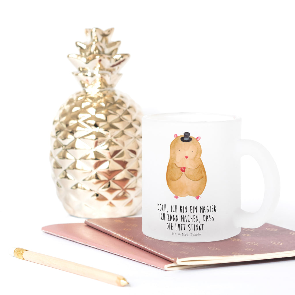 Teetasse Hamster mit Hut Teetasse, Teeglas, Teebecher, Tasse mit Henkel, Tasse, Glas Teetasse, Teetasse aus Glas, Tiermotive, Gute Laune, lustige Sprüche, Tiere, Hamster, Hut, Magier, Zylinder, Zwerghamster, Zauberer, Houdini