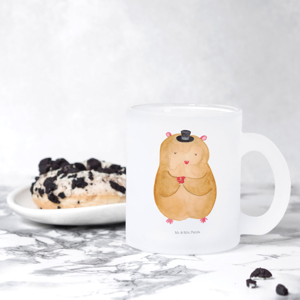 Teetasse Hamster mit Hut Teetasse, Teeglas, Teebecher, Tasse mit Henkel, Tasse, Glas Teetasse, Teetasse aus Glas, Tiermotive, Gute Laune, lustige Sprüche, Tiere, Hamster, Hut, Magier, Zylinder, Zwerghamster, Zauberer, Houdini