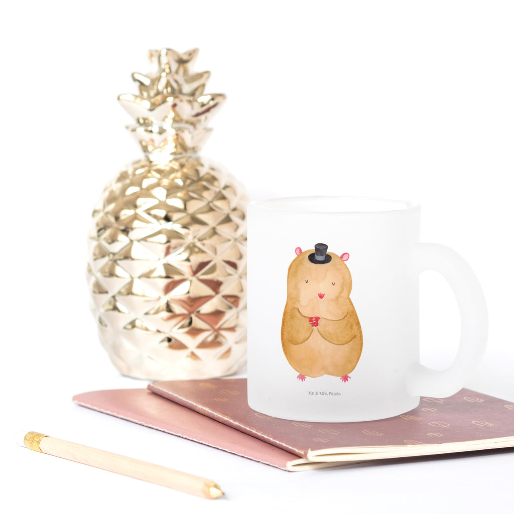 Teetasse Hamster mit Hut Teetasse, Teeglas, Teebecher, Tasse mit Henkel, Tasse, Glas Teetasse, Teetasse aus Glas, Tiermotive, Gute Laune, lustige Sprüche, Tiere, Hamster, Hut, Magier, Zylinder, Zwerghamster, Zauberer, Houdini
