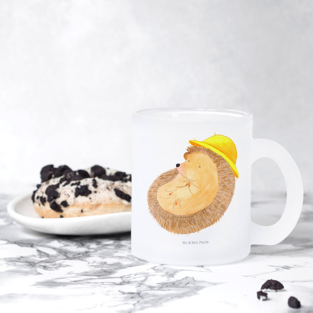 Teetasse Igel betet Teetasse, Teeglas, Teebecher, Tasse mit Henkel, Tasse, Glas Teetasse, Teetasse aus Glas, Tiermotive, Gute Laune, lustige Sprüche, Tiere, Igel, Igel mit Hut, Sonnenhut, Gott, Amen, beten, Leben, Dankbarkeit, Dankbar sein, dankbar, genießen