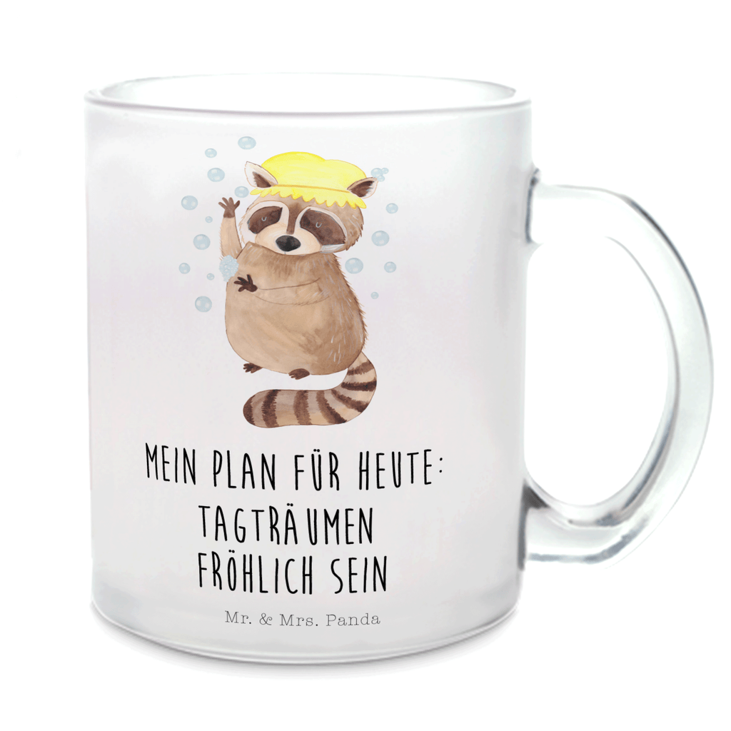 Teetasse Waschbär Teetasse, Teeglas, Teebecher, Tasse mit Henkel, Tasse, Glas Teetasse, Teetasse aus Glas, Tiermotive, Gute Laune, lustige Sprüche, Tiere, Waschbär, Tagträumen, Plan, Fröhlich, waschen, Seifenblasen