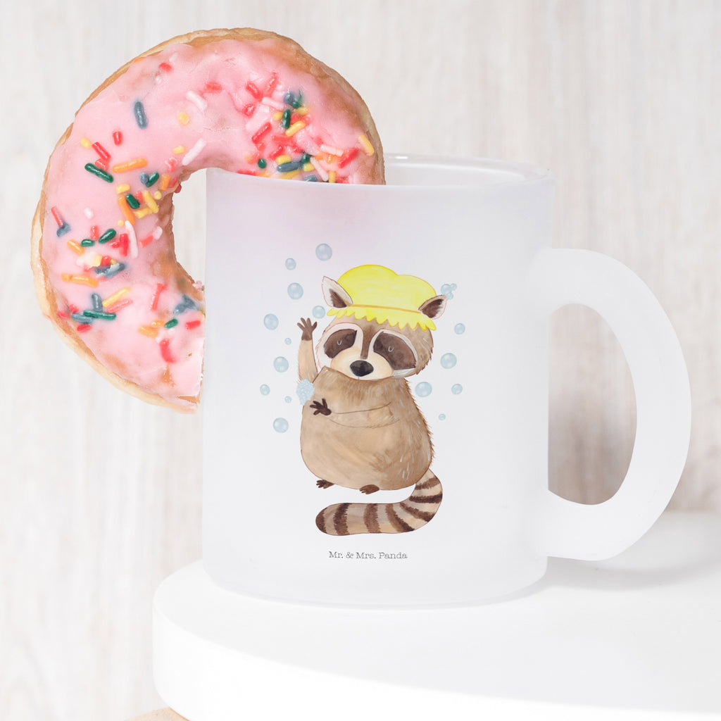 Teetasse Waschbär Teetasse, Teeglas, Teebecher, Tasse mit Henkel, Tasse, Glas Teetasse, Teetasse aus Glas, Tiermotive, Gute Laune, lustige Sprüche, Tiere, Waschbär, Tagträumen, Plan, Fröhlich, waschen, Seifenblasen