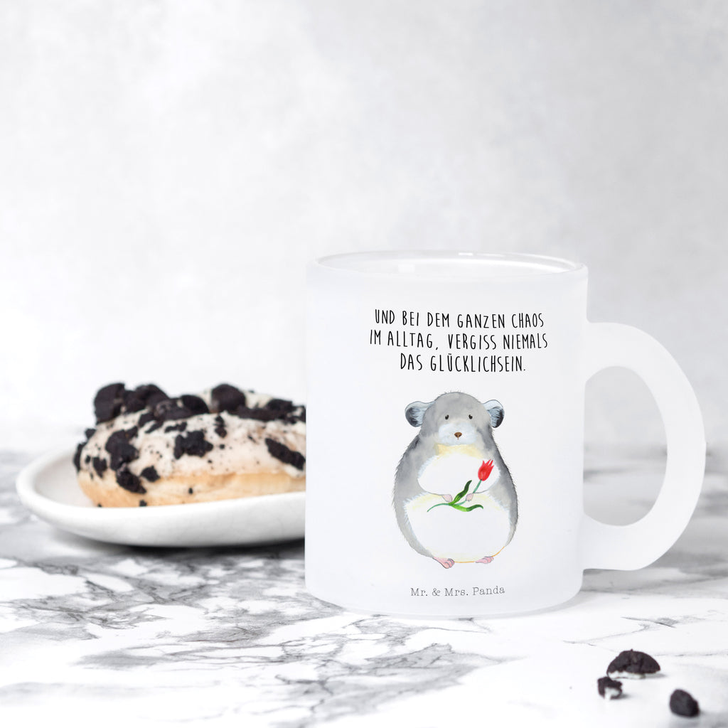 Teetasse Chinchilla mit Blume Teetasse, Teeglas, Teebecher, Tasse mit Henkel, Tasse, Glas Teetasse, Teetasse aus Glas, Tiermotive, Gute Laune, lustige Sprüche, Tiere, Chinchilla, Chinchillas, Liebeskummer, Kummer, Depressionen, traurig sein, Chaos, Glücklichsein, Büro, Büroalltag