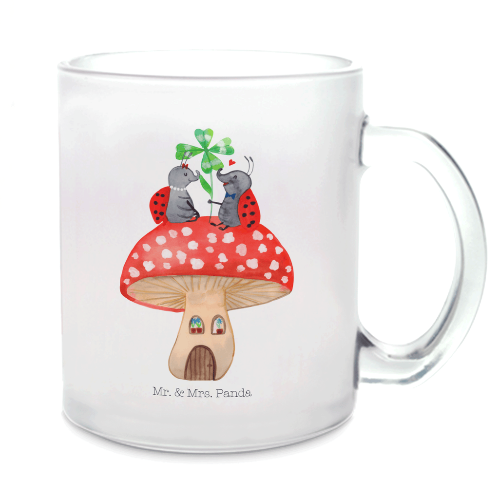 Teetasse Marienkäfer Paar Fliegenpilz Teetasse, Teeglas, Teebecher, Tasse mit Henkel, Tasse, Glas Teetasse, Teetasse aus Glas, Tiermotive, Gute Laune, lustige Sprüche, Tiere, Haus, Wohnung, zuhause, Fliegenpilz, Marienkäfer, Fleigenpilzhaus