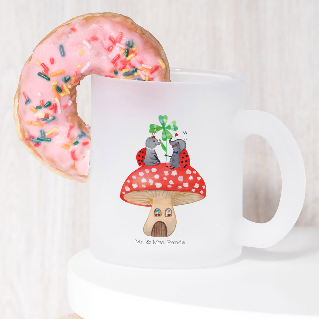 Teetasse Marienkäfer Paar Fliegenpilz Teetasse, Teeglas, Teebecher, Tasse mit Henkel, Tasse, Glas Teetasse, Teetasse aus Glas, Tiermotive, Gute Laune, lustige Sprüche, Tiere, Haus, Wohnung, zuhause, Fliegenpilz, Marienkäfer, Fleigenpilzhaus