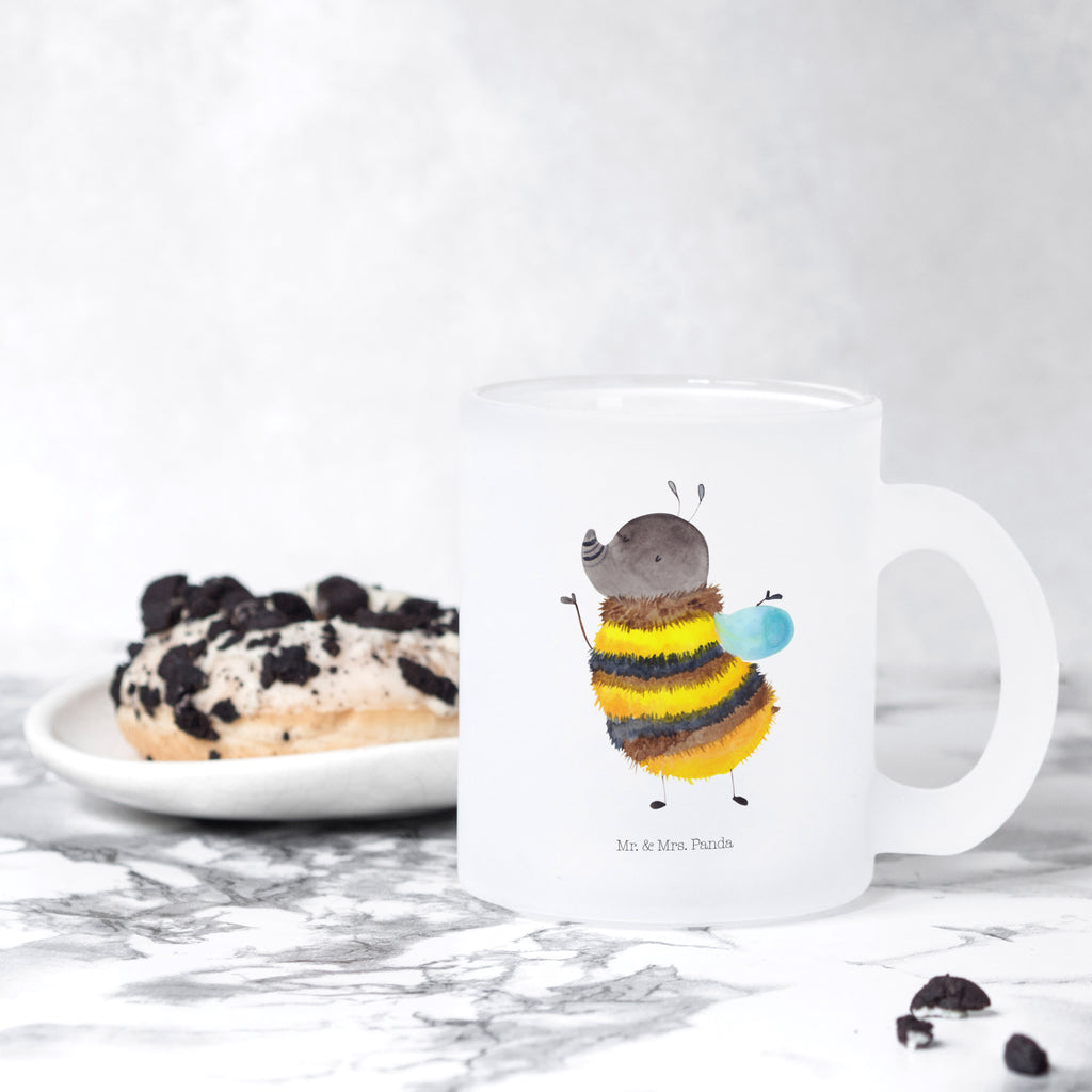 Teetasse Hummel flauschig Teetasse, Teeglas, Teebecher, Tasse mit Henkel, Tasse, Glas Teetasse, Teetasse aus Glas, Tiermotive, Gute Laune, lustige Sprüche, Tiere, Hummel, Flauschig, Biene, Blume, Natur