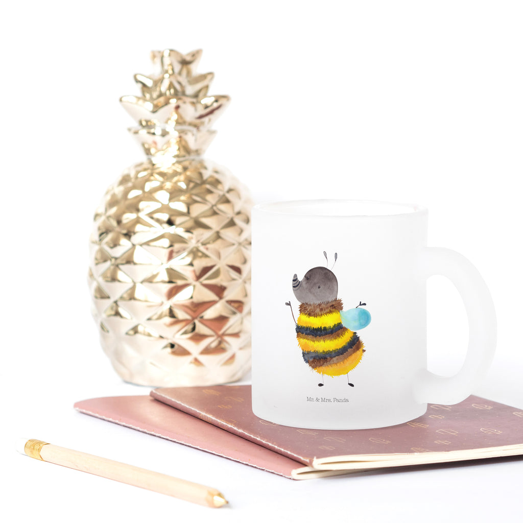 Teetasse Hummel flauschig Teetasse, Teeglas, Teebecher, Tasse mit Henkel, Tasse, Glas Teetasse, Teetasse aus Glas, Tiermotive, Gute Laune, lustige Sprüche, Tiere, Hummel, Flauschig, Biene, Blume, Natur