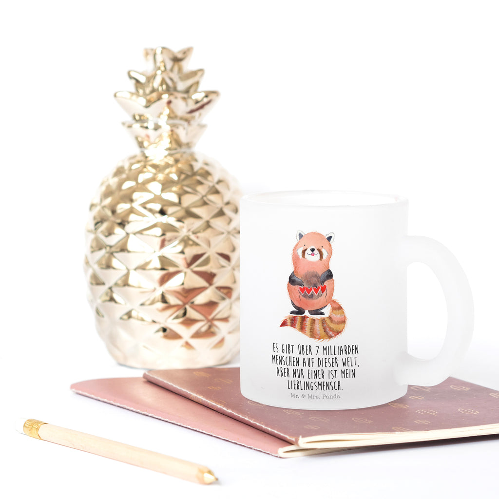 Teetasse Roter Panda Teetasse, Teeglas, Teebecher, Tasse mit Henkel, Tasse, Glas Teetasse, Teetasse aus Glas, Tiermotive, Gute Laune, lustige Sprüche, Tiere, Panda, Liebe, Rot, Herz, Liebling, Lieblingsmensch
