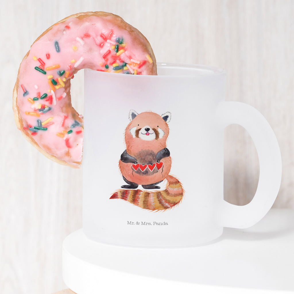 Teetasse Roter Panda Teetasse, Teeglas, Teebecher, Tasse mit Henkel, Tasse, Glas Teetasse, Teetasse aus Glas, Tiermotive, Gute Laune, lustige Sprüche, Tiere, Panda, Liebe, Rot, Herz, Liebling, Lieblingsmensch