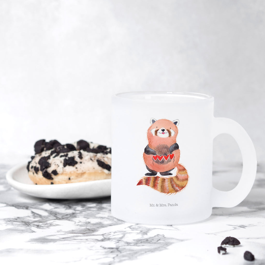 Teetasse Roter Panda Teetasse, Teeglas, Teebecher, Tasse mit Henkel, Tasse, Glas Teetasse, Teetasse aus Glas, Tiermotive, Gute Laune, lustige Sprüche, Tiere, Panda, Liebe, Rot, Herz, Liebling, Lieblingsmensch
