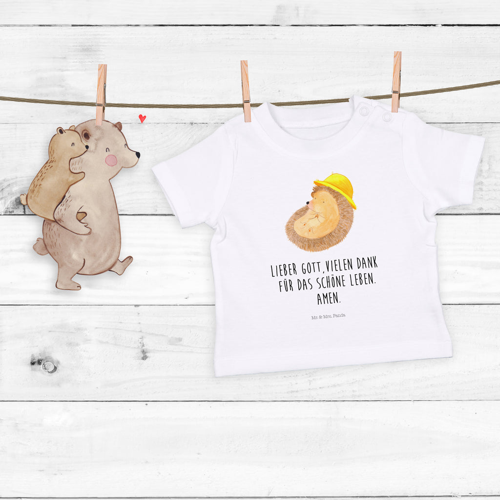 Organic Baby Shirt Igel betet Baby T-Shirt, Jungen Baby T-Shirt, Mädchen Baby T-Shirt, Shirt, Tiermotive, Gute Laune, lustige Sprüche, Tiere, Igel, Igel mit Hut, Sonnenhut, Gott, Amen, beten, Leben, Dankbarkeit, Dankbar sein, dankbar, genießen