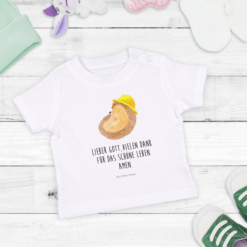 Organic Baby Shirt Igel betet Baby T-Shirt, Jungen Baby T-Shirt, Mädchen Baby T-Shirt, Shirt, Tiermotive, Gute Laune, lustige Sprüche, Tiere, Igel, Igel mit Hut, Sonnenhut, Gott, Amen, beten, Leben, Dankbarkeit, Dankbar sein, dankbar, genießen