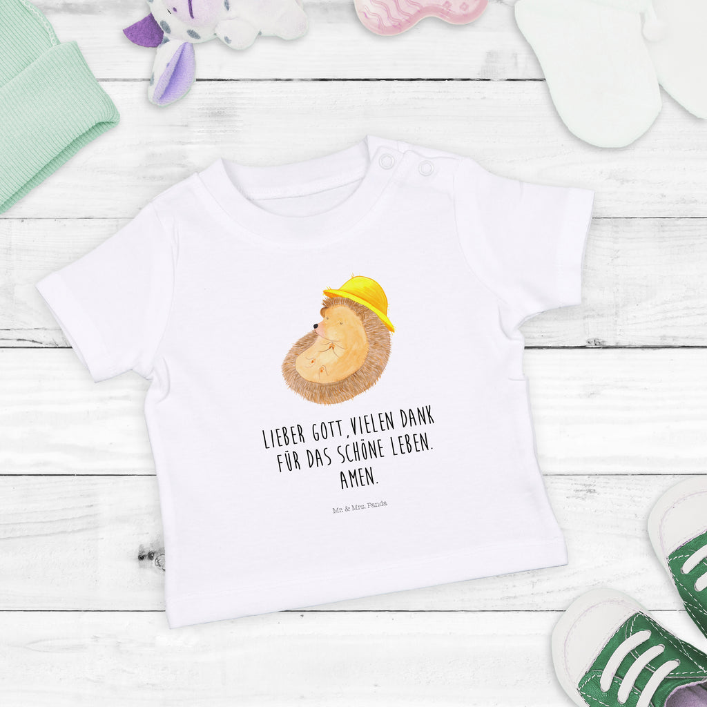 Organic Baby Shirt Igel betet Baby T-Shirt, Jungen Baby T-Shirt, Mädchen Baby T-Shirt, Shirt, Tiermotive, Gute Laune, lustige Sprüche, Tiere, Igel, Igel mit Hut, Sonnenhut, Gott, Amen, beten, Leben, Dankbarkeit, Dankbar sein, dankbar, genießen