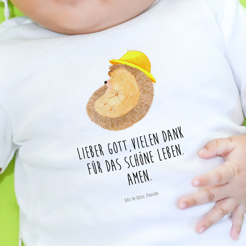 Organic Baby Shirt Igel betet Baby T-Shirt, Jungen Baby T-Shirt, Mädchen Baby T-Shirt, Shirt, Tiermotive, Gute Laune, lustige Sprüche, Tiere, Igel, Igel mit Hut, Sonnenhut, Gott, Amen, beten, Leben, Dankbarkeit, Dankbar sein, dankbar, genießen