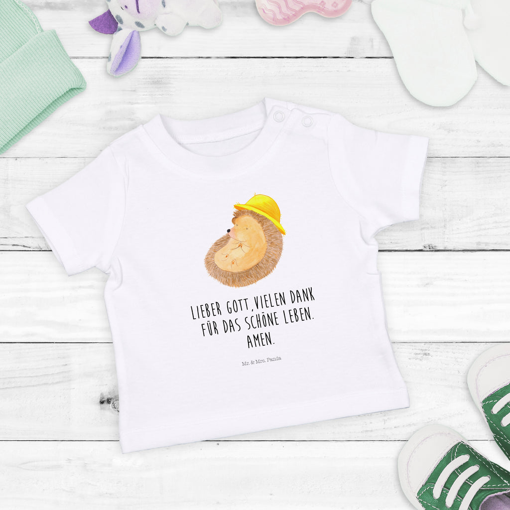 Organic Baby Shirt Igel betet Baby T-Shirt, Jungen Baby T-Shirt, Mädchen Baby T-Shirt, Shirt, Tiermotive, Gute Laune, lustige Sprüche, Tiere, Igel, Igel mit Hut, Sonnenhut, Gott, Amen, beten, Leben, Dankbarkeit, Dankbar sein, dankbar, genießen
