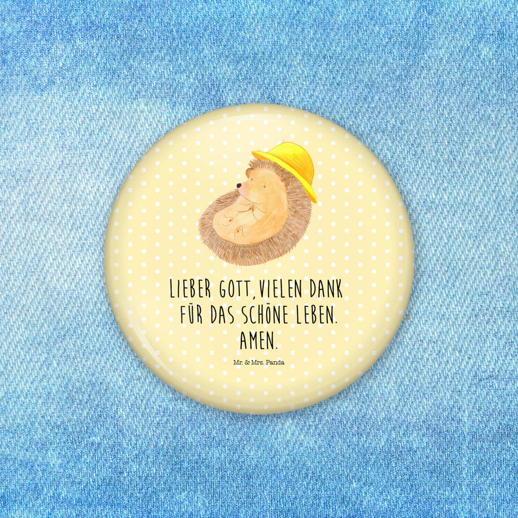 50mm Button Igel betet 50mm Button, Button, Pin, Anstecknadel, Tiermotive, Gute Laune, lustige Sprüche, Tiere, Igel, Igel mit Hut, Sonnenhut, Gott, Amen, beten, Leben, Dankbarkeit, Dankbar sein, dankbar, genießen