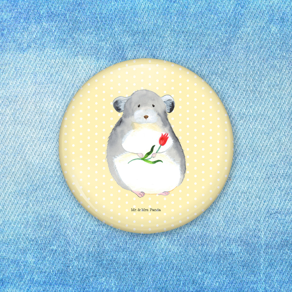 50mm Button Chinchilla mit Blume 50mm Button, Button, Pin, Anstecknadel, Tiermotive, Gute Laune, lustige Sprüche, Tiere, Chinchilla, Chinchillas, Liebeskummer, Kummer, Depressionen, traurig sein, Chaos, Glücklichsein, Büro, Büroalltag