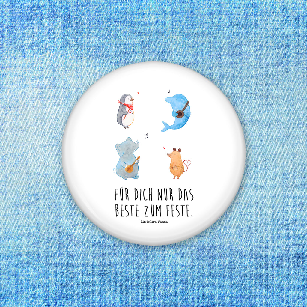 50mm Button Big Band 50mm Button, Button, Pin, Anstecknadel, Tiermotive, Gute Laune, lustige Sprüche, Tiere, Hund, Pinguin, Maus, Elefant, Delfin, Gitarre, Band, Triangel, Musikanten, Musik