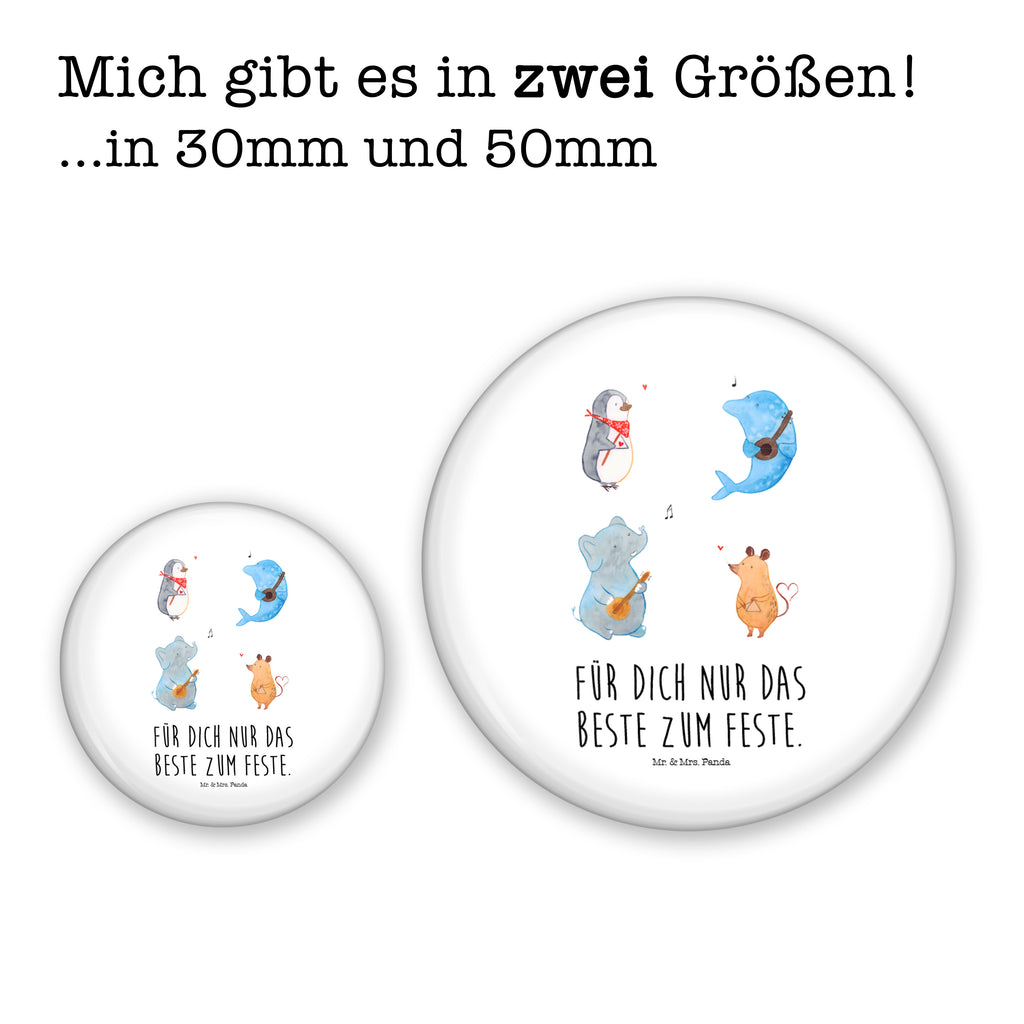 50mm Button Big Band 50mm Button, Button, Pin, Anstecknadel, Tiermotive, Gute Laune, lustige Sprüche, Tiere, Hund, Pinguin, Maus, Elefant, Delfin, Gitarre, Band, Triangel, Musikanten, Musik