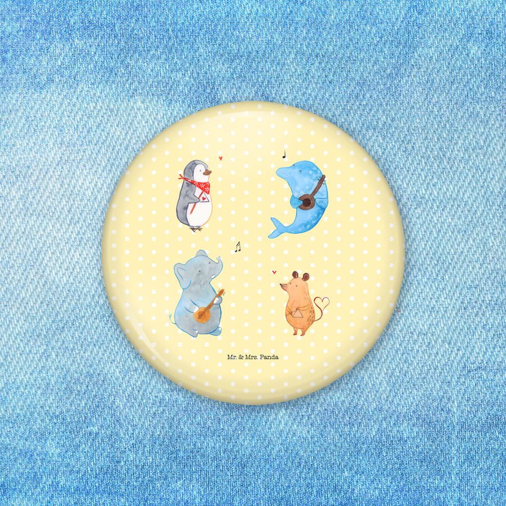 50mm Button Big Band 50mm Button, Button, Pin, Anstecknadel, Tiermotive, Gute Laune, lustige Sprüche, Tiere, Hund, Pinguin, Maus, Elefant, Delfin, Gitarre, Band, Triangel, Musikanten, Musik