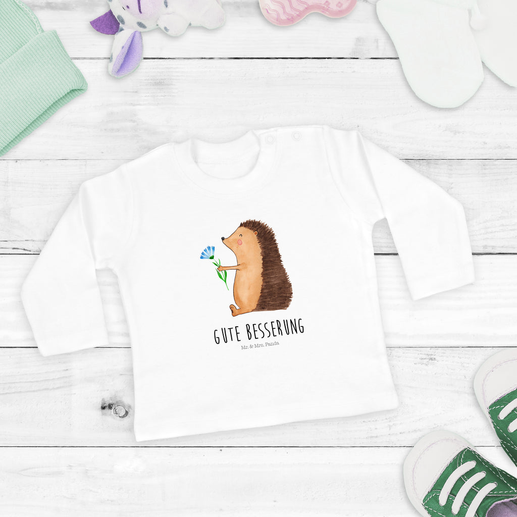12-18 Monate Baby Longsleeve Igel mit Blume Mädchen, Jungen, Baby, Langarm, Bio, Kleidung, Tiermotive, Gute Laune, lustige Sprüche, Tiere, Igel, Gute Besserung, Genesungswünsche, Krankheit, Krankenhaus, krank, Besuch