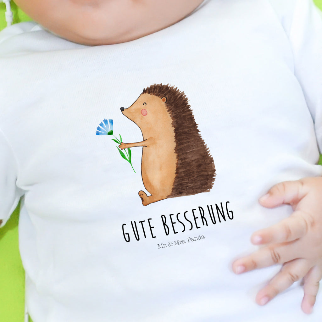 12-18 Monate Baby Longsleeve Igel mit Blume Mädchen, Jungen, Baby, Langarm, Bio, Kleidung, Tiermotive, Gute Laune, lustige Sprüche, Tiere, Igel, Gute Besserung, Genesungswünsche, Krankheit, Krankenhaus, krank, Besuch