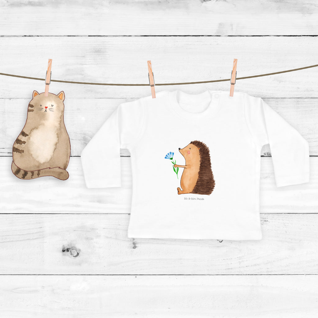 12-18 Monate Baby Longsleeve Igel mit Blume Mädchen, Jungen, Baby, Langarm, Bio, Kleidung, Tiermotive, Gute Laune, lustige Sprüche, Tiere, Igel, Gute Besserung, Genesungswünsche, Krankheit, Krankenhaus, krank, Besuch