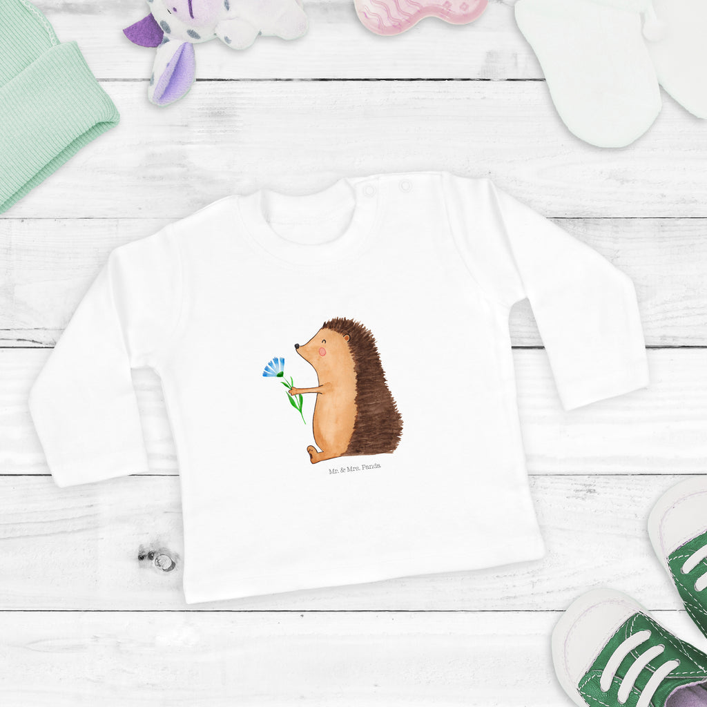 12-18 Monate Baby Longsleeve Igel mit Blume Mädchen, Jungen, Baby, Langarm, Bio, Kleidung, Tiermotive, Gute Laune, lustige Sprüche, Tiere, Igel, Gute Besserung, Genesungswünsche, Krankheit, Krankenhaus, krank, Besuch