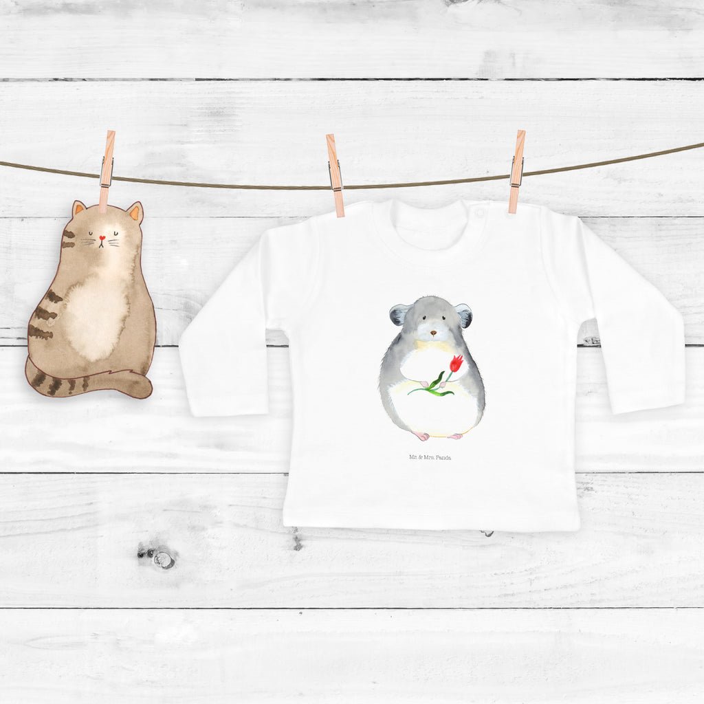 12-18 Monate Baby Longsleeve Chinchilla mit Blume Mädchen, Jungen, Baby, Langarm, Bio, Kleidung, Tiermotive, Gute Laune, lustige Sprüche, Tiere, Chinchilla, Chinchillas, Liebeskummer, Kummer, Depressionen, traurig sein, Chaos, Glücklichsein, Büro, Büroalltag