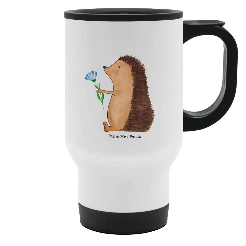 Thermobecher Igel mit Blume Thermobecher, To Go Becher, Thermotasse, Kaffeebecher, Isolierbecher, Thermobecher To Go, Warmhaltetasse, Edelstahlbecher, Reisebecher, Tasse mit Deckel, Thermobecher für 400 ml, Kaffeetasse zum Mitnehmen, Tasse zum Mitnehmen, Spülmaschinenfest, Tiermotive, Gute Laune, lustige Sprüche, Tiere, Igel, Gute Besserung, Genesungswünsche, Krankheit, Krankenhaus, krank, Besuch