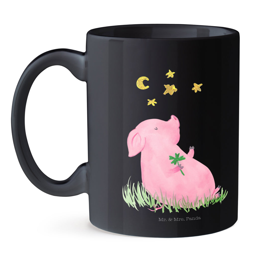 Tasse Glücksschwein Glücksschwein. Glück, Schwein, Schweinchen, Sterne, Sernchen, Ziele, Träume, Motivation, Glücksbringer Becher, Kaffeetasse, Kaffeebecher, Tee, Frühstück, Büro  süße Tiermotive, gute Laune, lustige Sprüche, Tiere