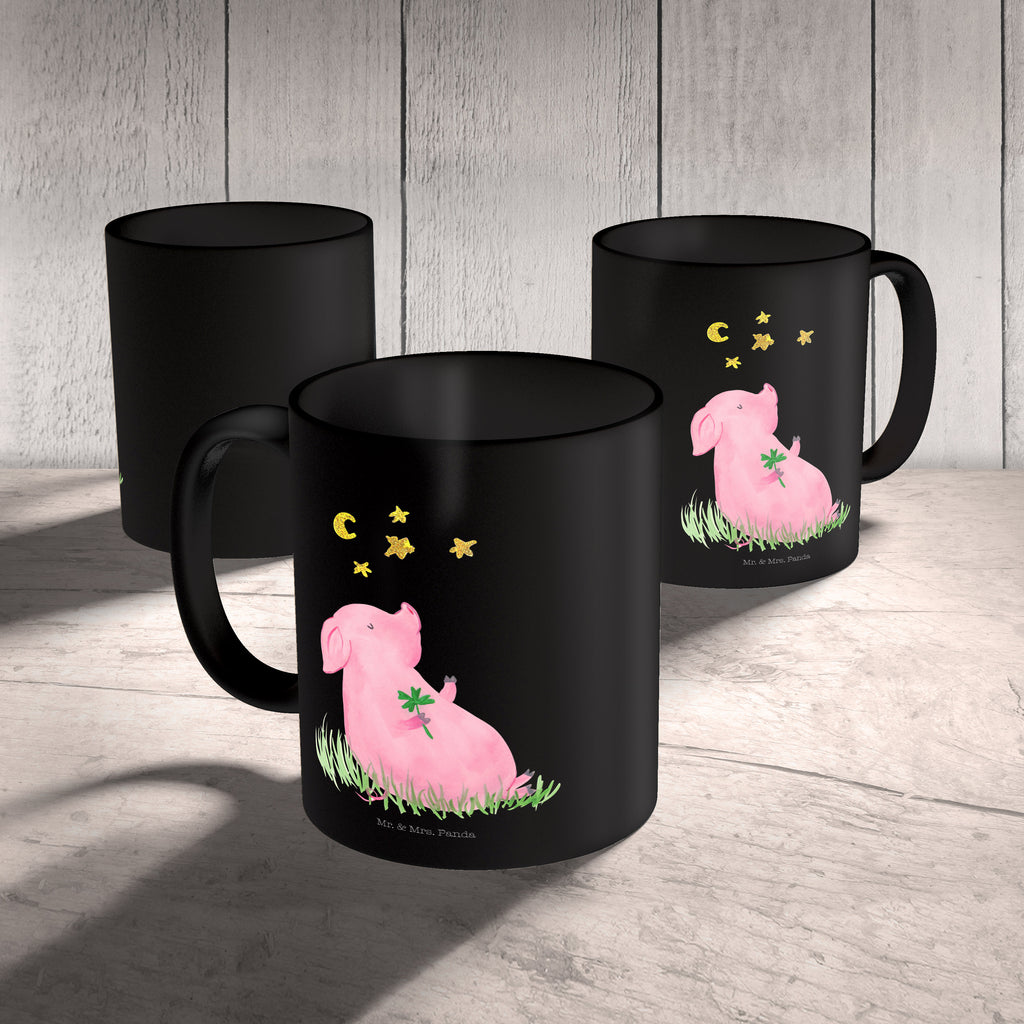 Tasse Glücksschwein Glücksschwein. Glück, Schwein, Schweinchen, Sterne, Sernchen, Ziele, Träume, Motivation, Glücksbringer Becher, Kaffeetasse, Kaffeebecher, Tee, Frühstück, Büro  süße Tiermotive, gute Laune, lustige Sprüche, Tiere