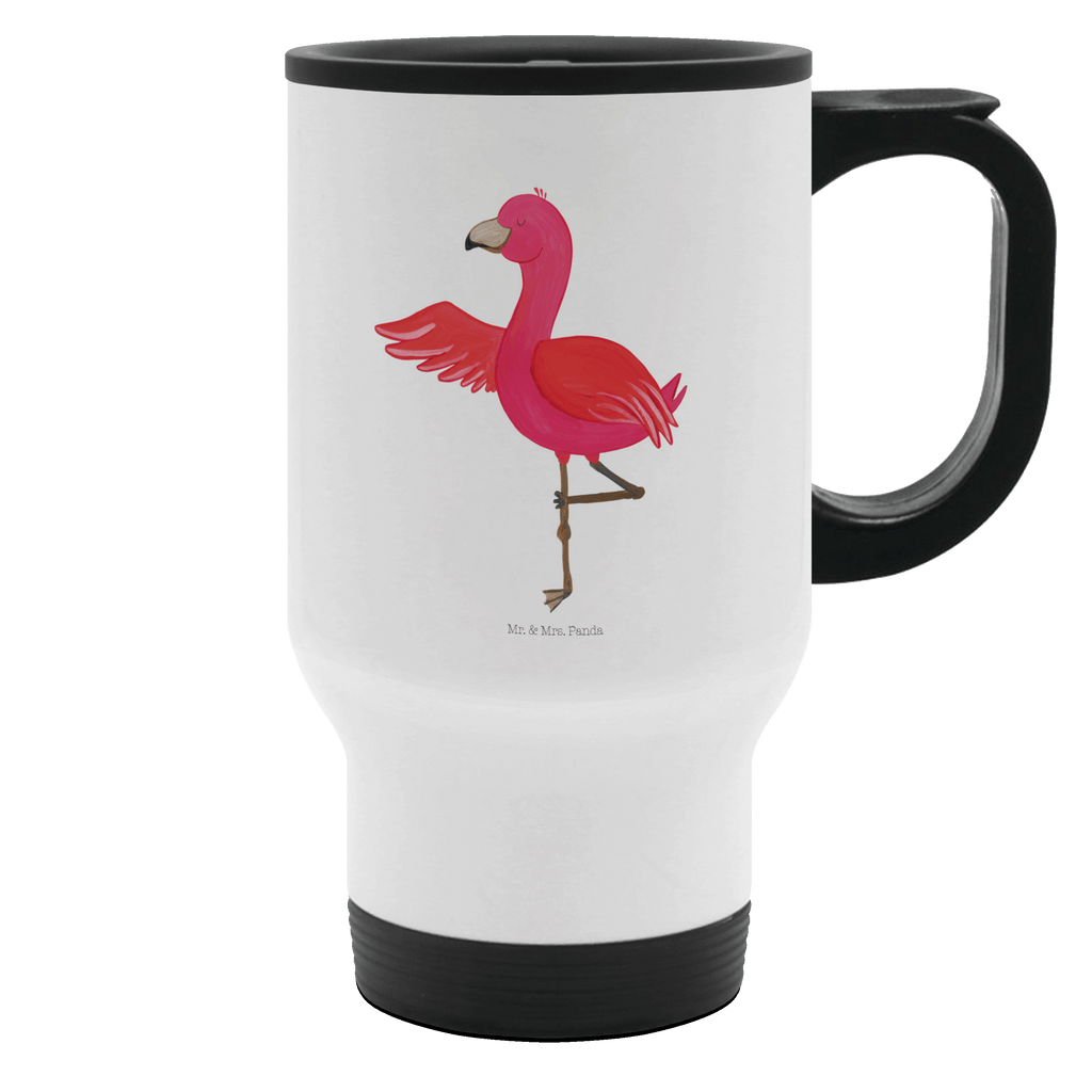 Thermobecher Flamingo Yoga Thermobecher, To Go Becher, Thermotasse, Kaffeebecher, Isolierbecher, Thermobecher To Go, Warmhaltetasse, Edelstahlbecher, Reisebecher, Tasse mit Deckel, Thermobecher für 400 ml, Kaffeetasse zum Mitnehmen, Tasse zum Mitnehmen, Spülmaschinenfest, Flamingo, Vogel, Yoga, Namaste, Achtsamkeit, Yoga-Übung, Entspannung, Ärger, Aufregen, Tiefenentspannung