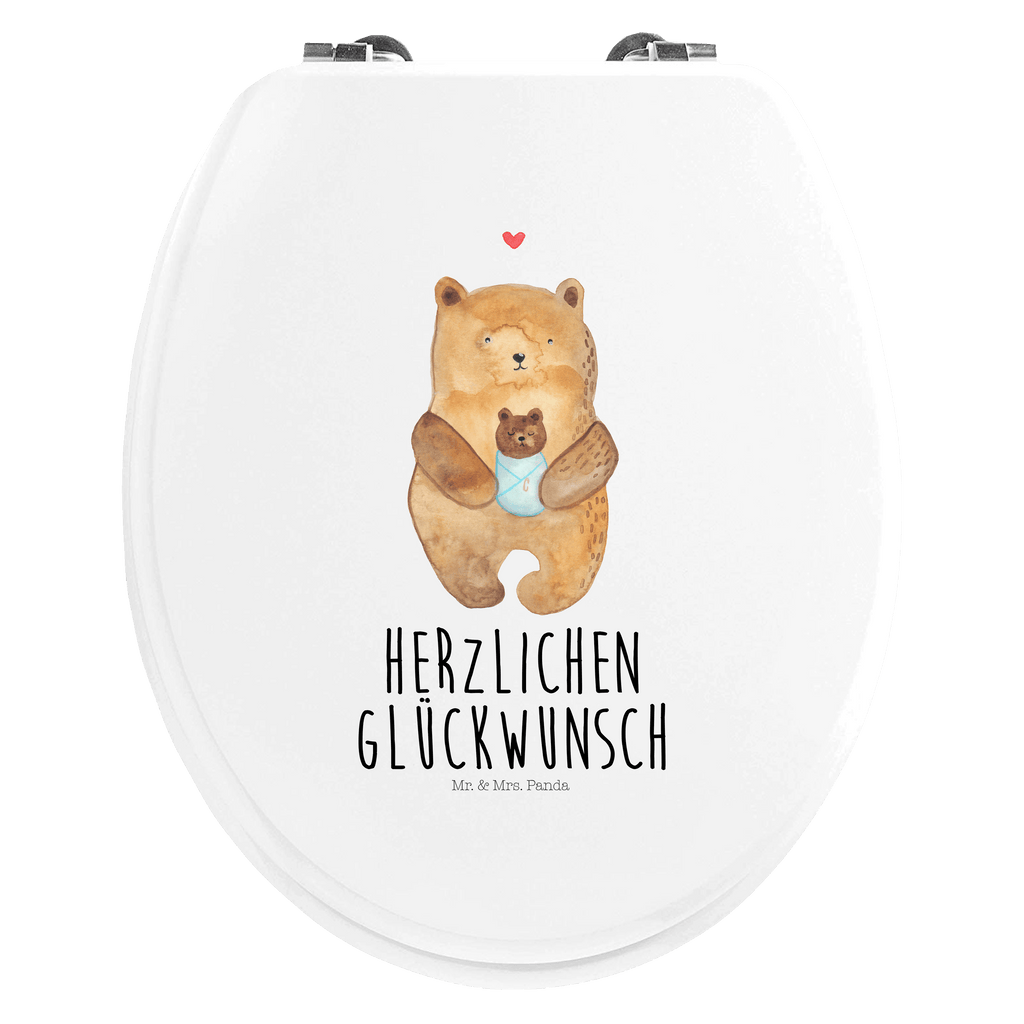 Motiv WC Sitz Bär mit Baby Klobrille, Klodeckel, Toilettendeckel, WC-Sitz, Toilette, Bär, Teddy, Teddybär, Eltern, Mutter, Baby, Taufe, Geburt, Nichte, Neffe, Enkel, Enkelin, Täufling, Geburtstag, Glückwunsch