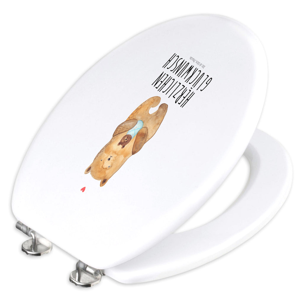 Motiv WC Sitz Bär mit Baby Klobrille, Klodeckel, Toilettendeckel, WC-Sitz, Toilette, Bär, Teddy, Teddybär, Eltern, Mutter, Baby, Taufe, Geburt, Nichte, Neffe, Enkel, Enkelin, Täufling, Geburtstag, Glückwunsch