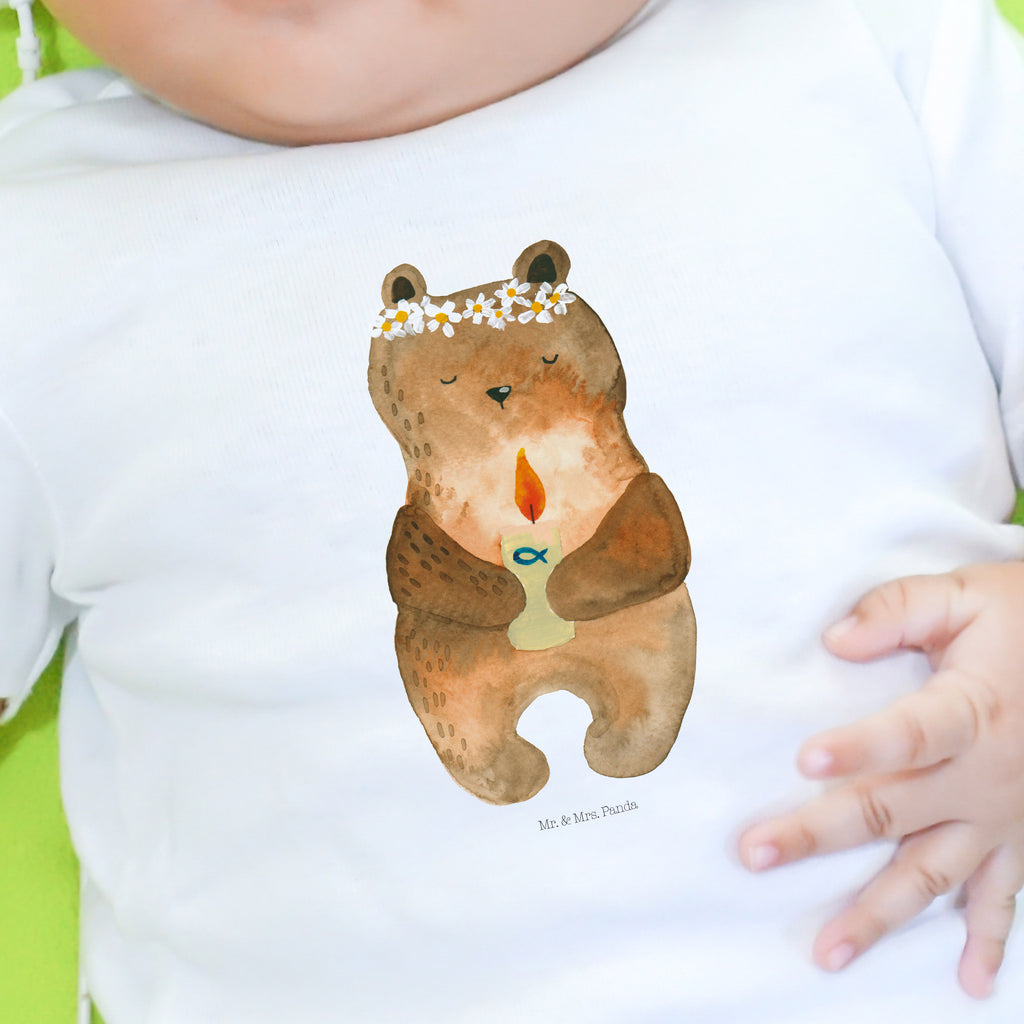 Organic Baby Shirt Kommunion-Bär Baby T-Shirt, Jungen Baby T-Shirt, Mädchen Baby T-Shirt, Shirt, Bär, Teddy, Teddybär, Kommunion, Gottes Segen, Taufkerze, katholisch