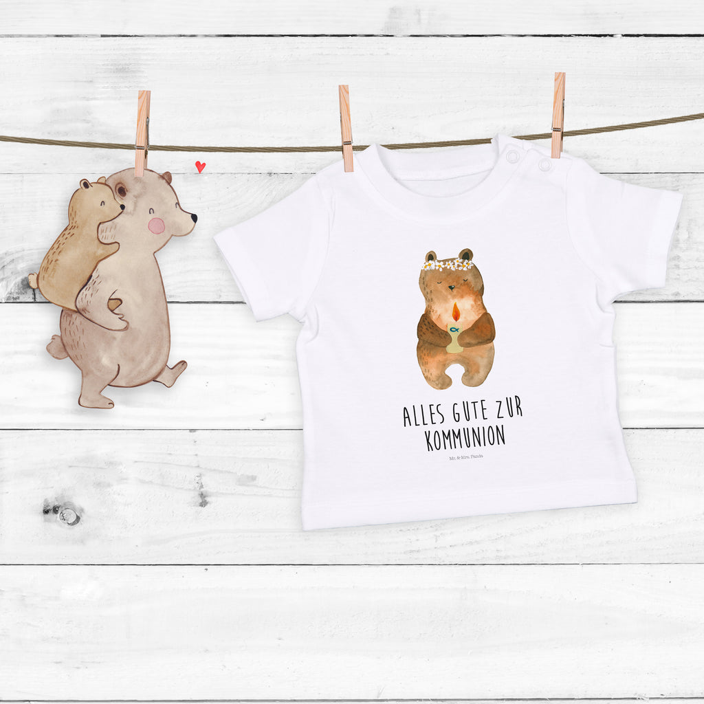 Organic Baby Shirt Kommunion-Bär Baby T-Shirt, Jungen Baby T-Shirt, Mädchen Baby T-Shirt, Shirt, Bär, Teddy, Teddybär, Kommunion, Gottes Segen, Taufkerze, katholisch