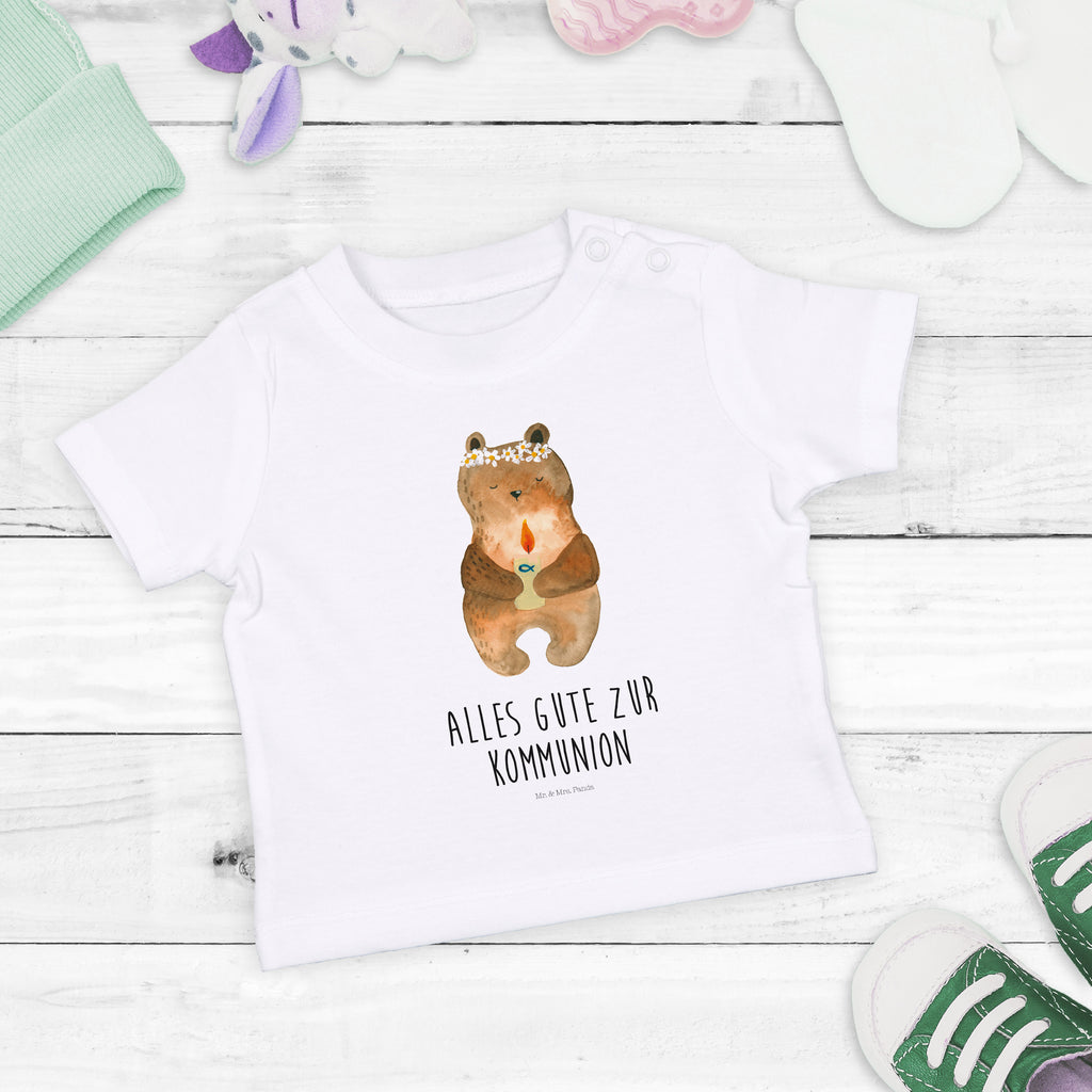 Organic Baby Shirt Kommunion-Bär Baby T-Shirt, Jungen Baby T-Shirt, Mädchen Baby T-Shirt, Shirt, Bär, Teddy, Teddybär, Kommunion, Gottes Segen, Taufkerze, katholisch