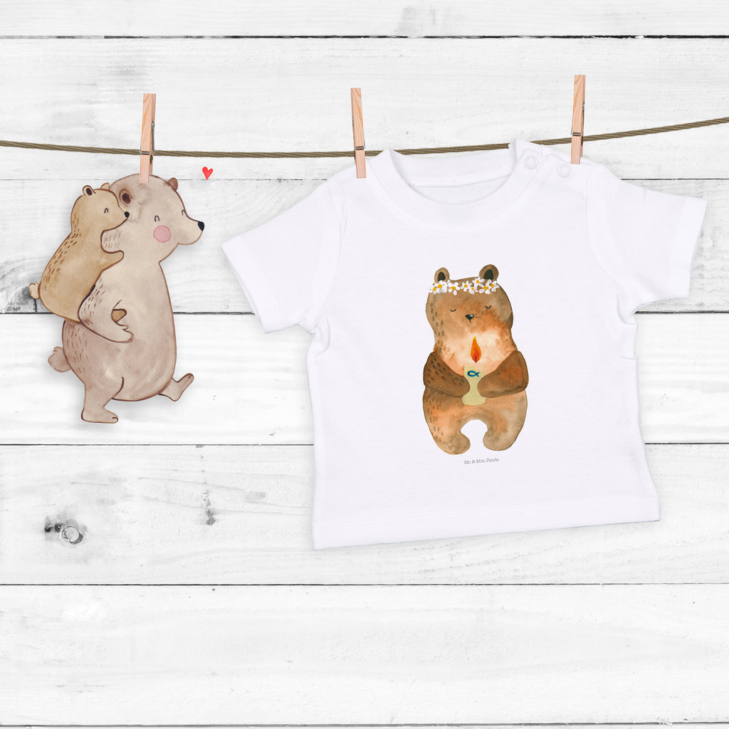 Organic Baby Shirt Kommunion-Bär Baby T-Shirt, Jungen Baby T-Shirt, Mädchen Baby T-Shirt, Shirt, Bär, Teddy, Teddybär, Kommunion, Gottes Segen, Taufkerze, katholisch