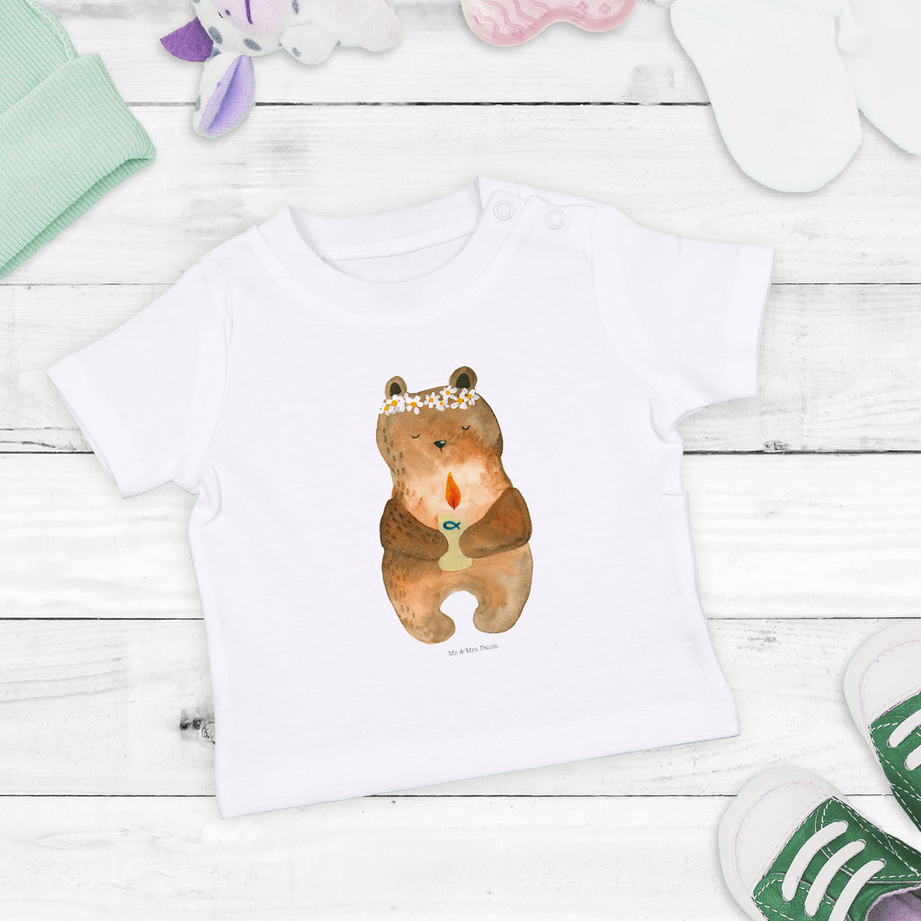 Organic Baby Shirt Kommunion-Bär Baby T-Shirt, Jungen Baby T-Shirt, Mädchen Baby T-Shirt, Shirt, Bär, Teddy, Teddybär, Kommunion, Gottes Segen, Taufkerze, katholisch